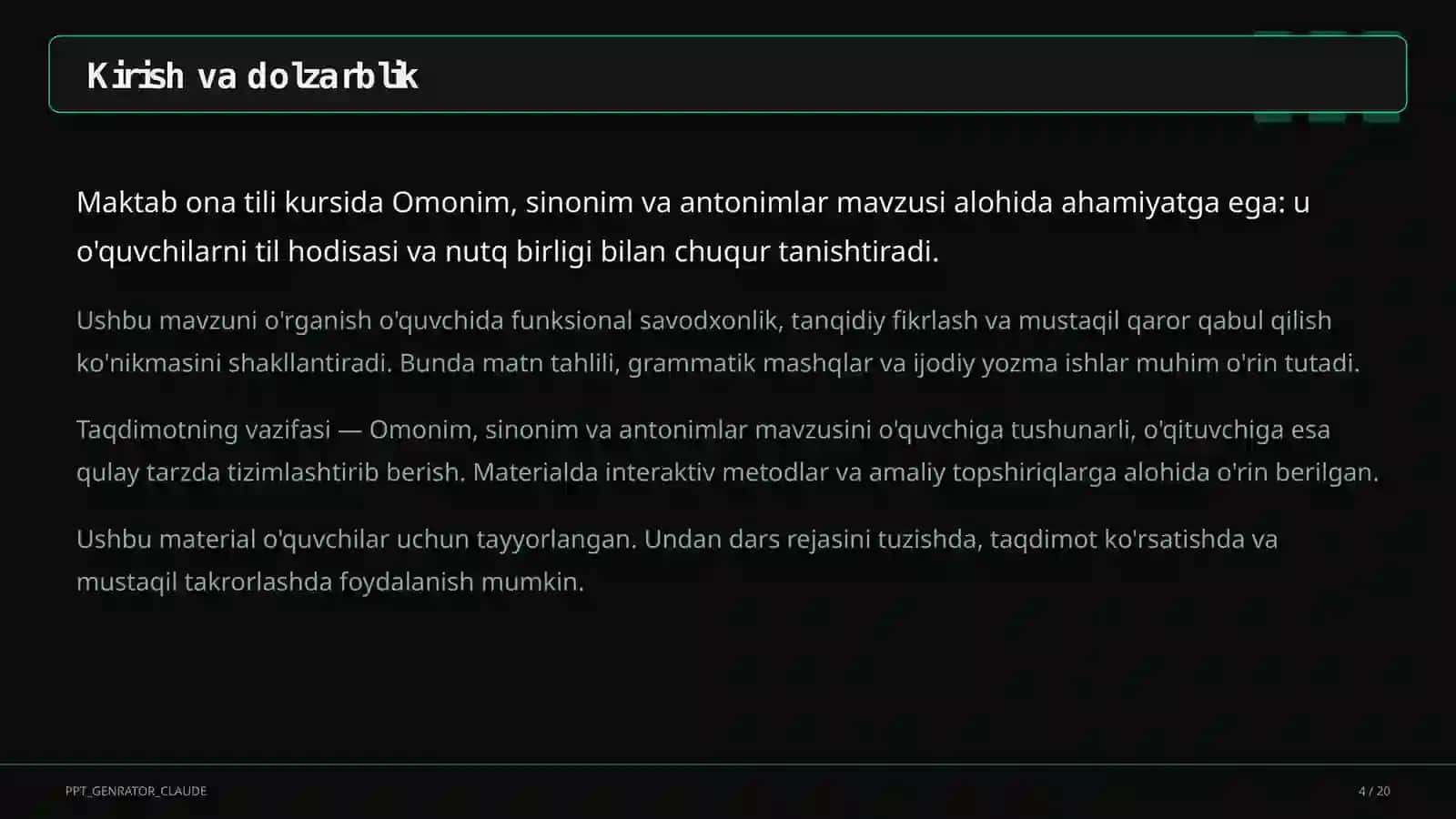 Omonim, sinonim va antonimlar (5-sinf) 4
