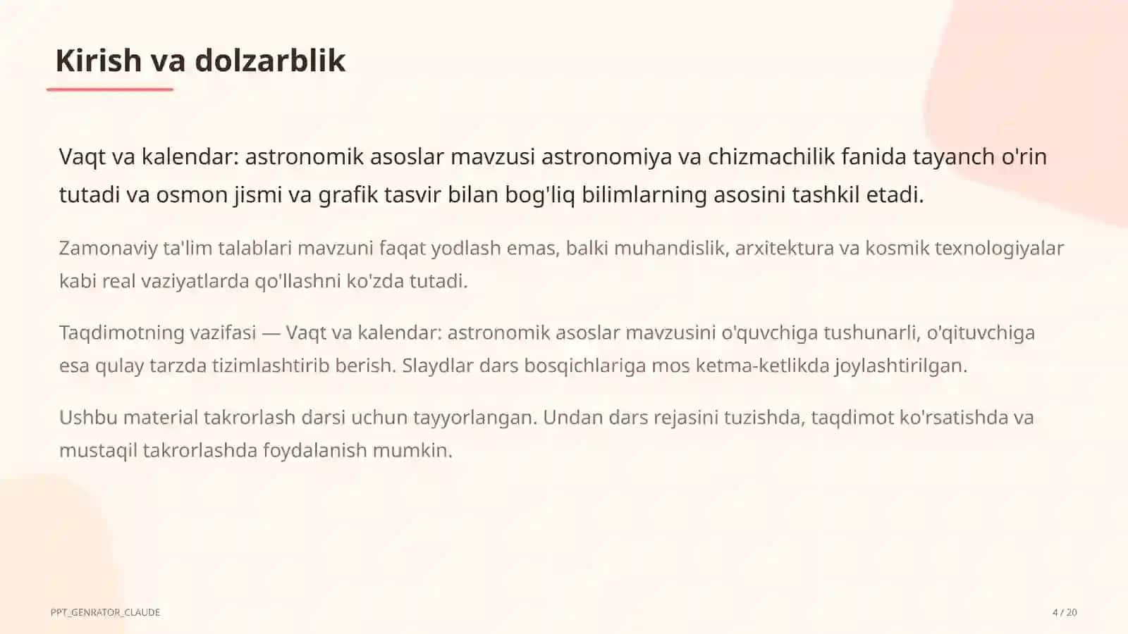 Vaqt va kalendar: astronomik asoslar (10-sinf) 4