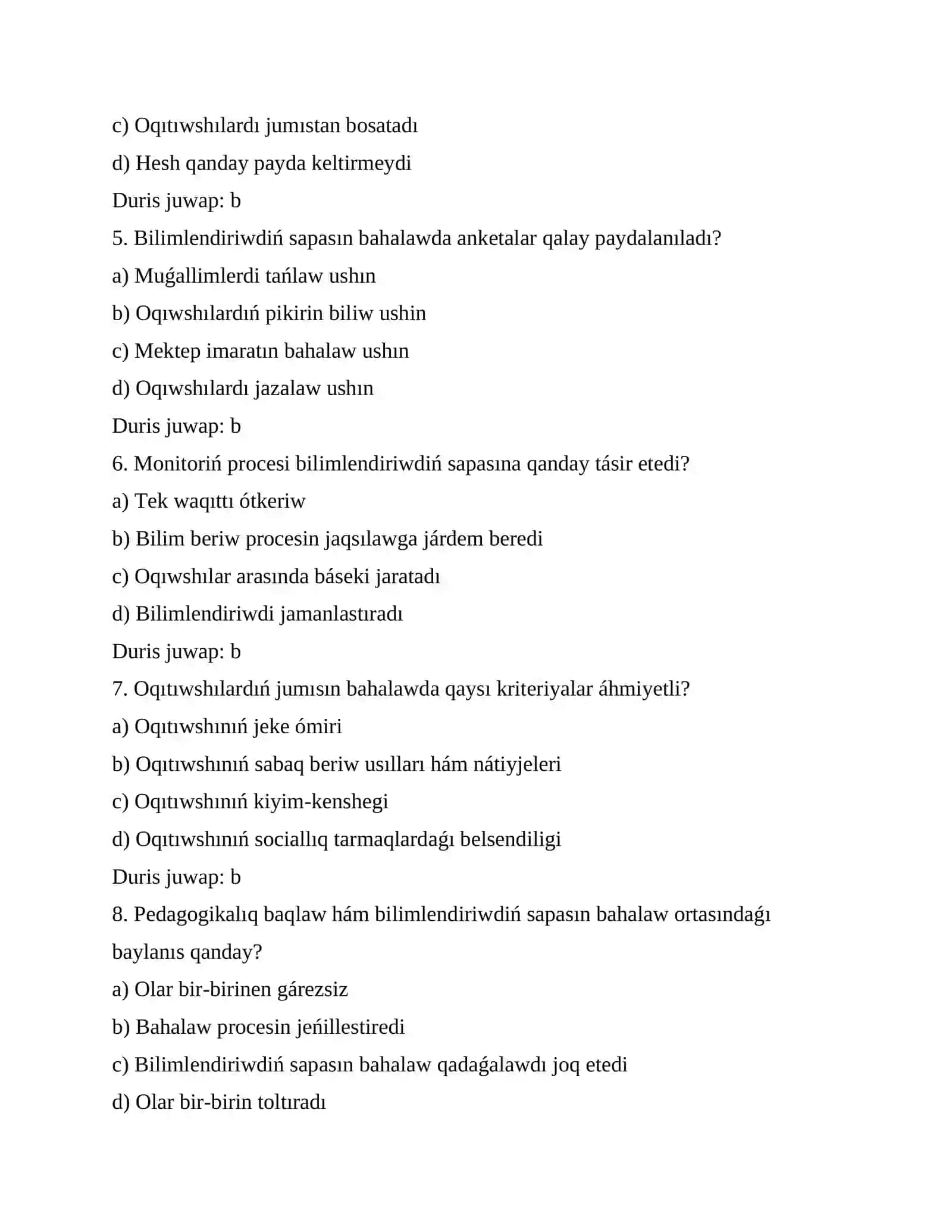 Pedagogikalıq qadaǵalaw hám tálim sıpatın bahalaw 4