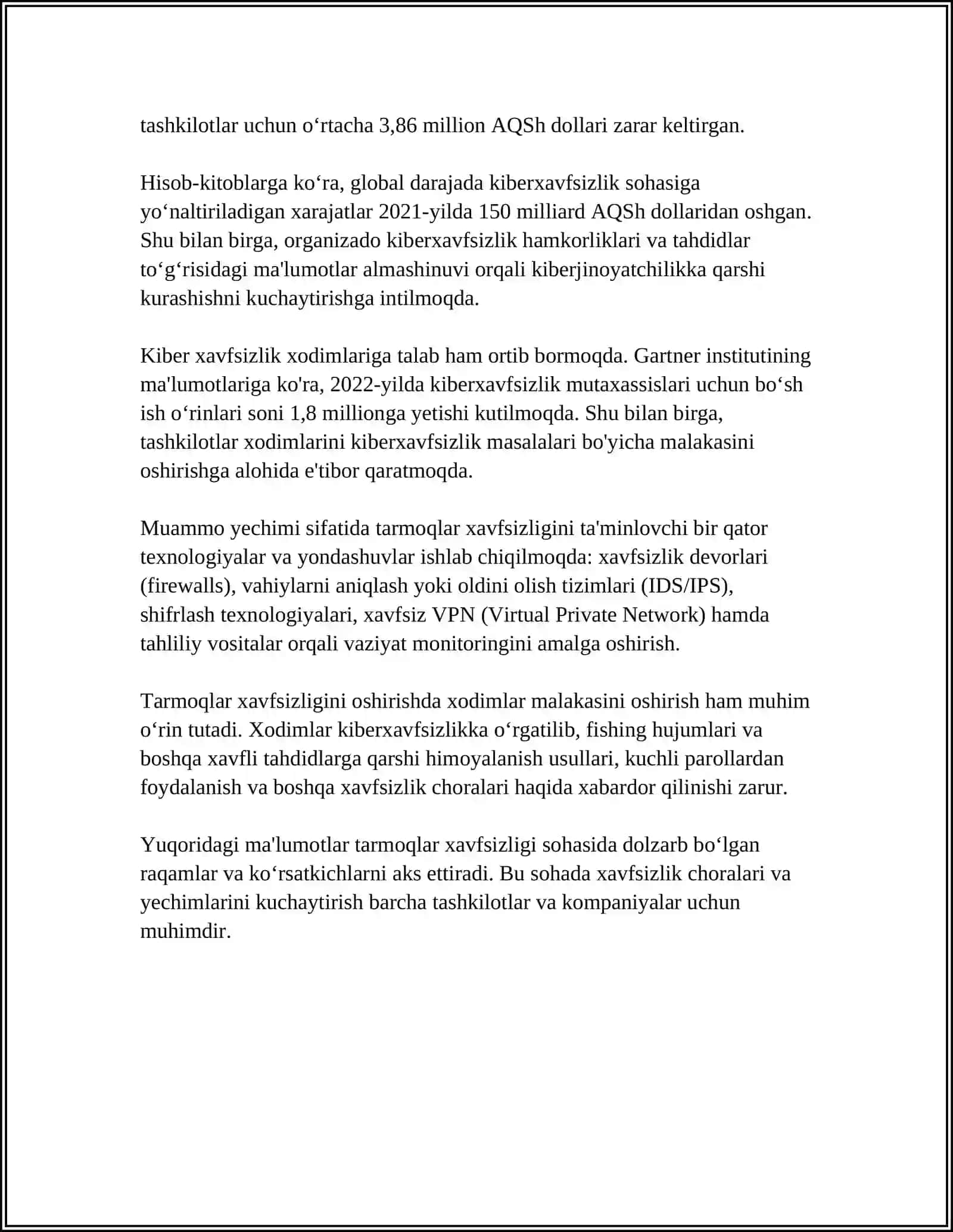 KIBERXAVFSIZLIK SOHASI BOʻYICHA MUTAXASSIS TOIFALARI 4