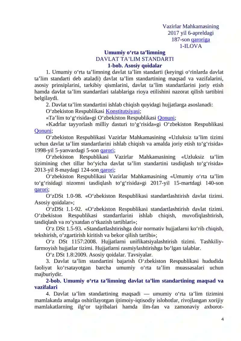 UMUMIY O‘RTA TA'LIMNING DAVLAT TA'LIM STANDARTI VA O‘QUV DASTURI 4