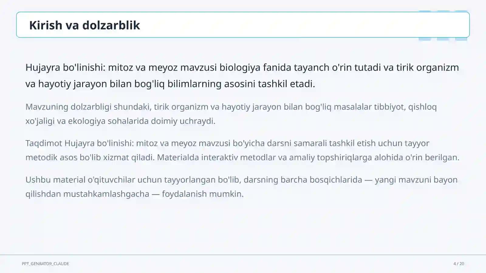 Hujayra bo'linishi: mitoz va meyoz (9-sinf) 4