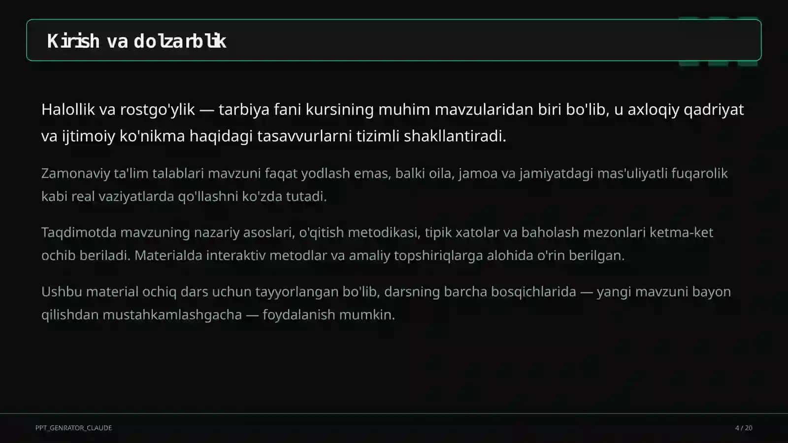 Halollik va rostgo'ylik (2-sinf) 4