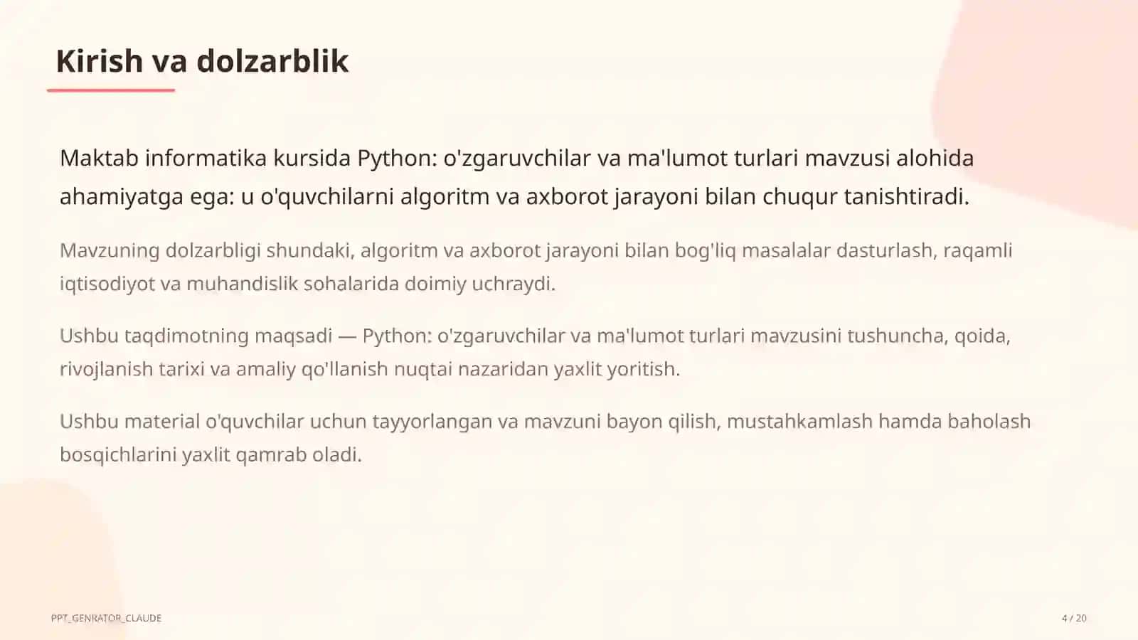 Python: o'zgaruvchilar va ma'lumot turlari (8-sinf) 4