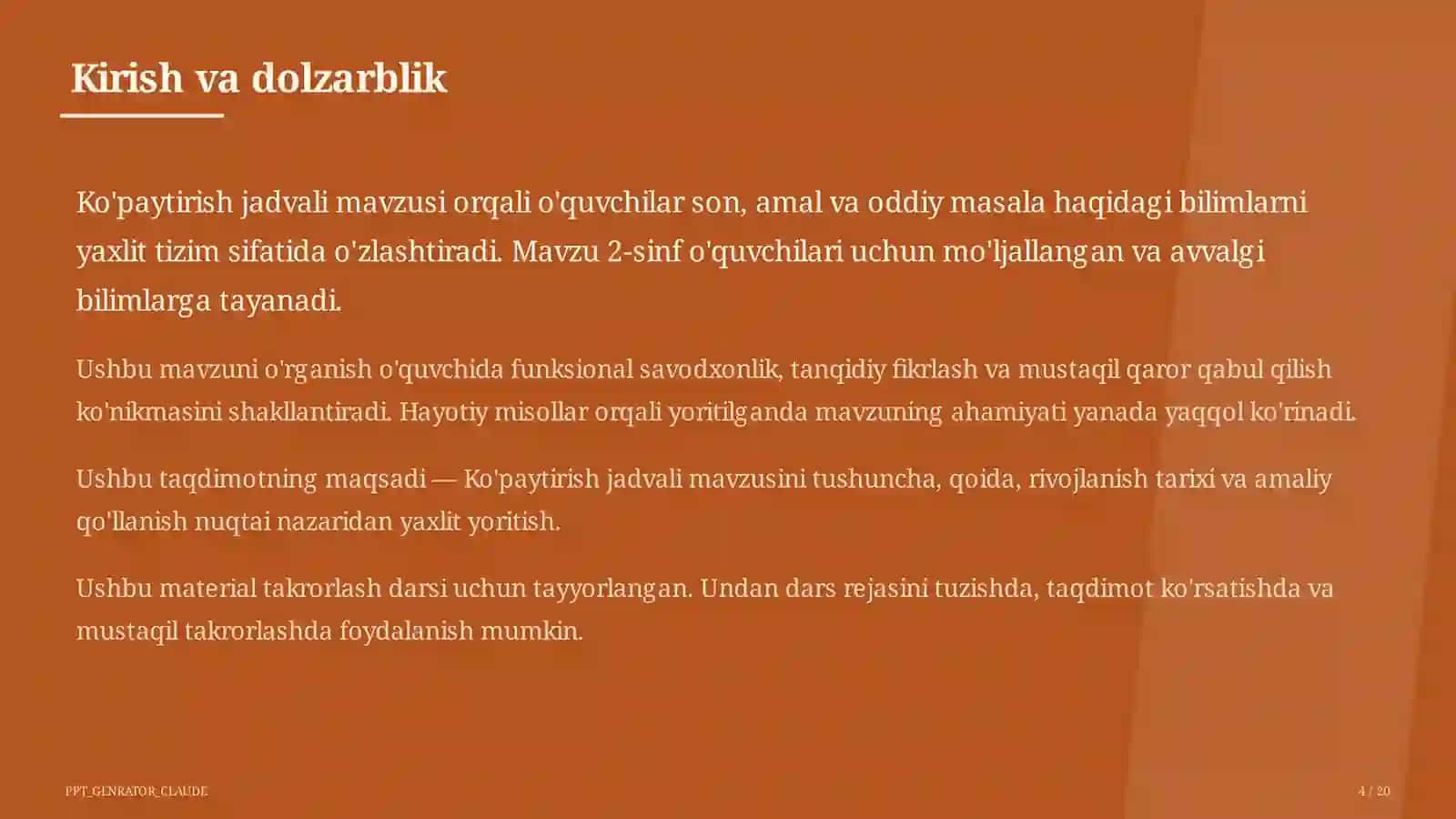 Ko'paytirish jadvali (2-sinf) 4