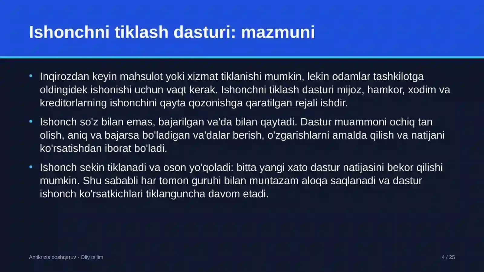 avtomobil transportida ishonchni tiklash dasturini amalga oshirish 4338 4