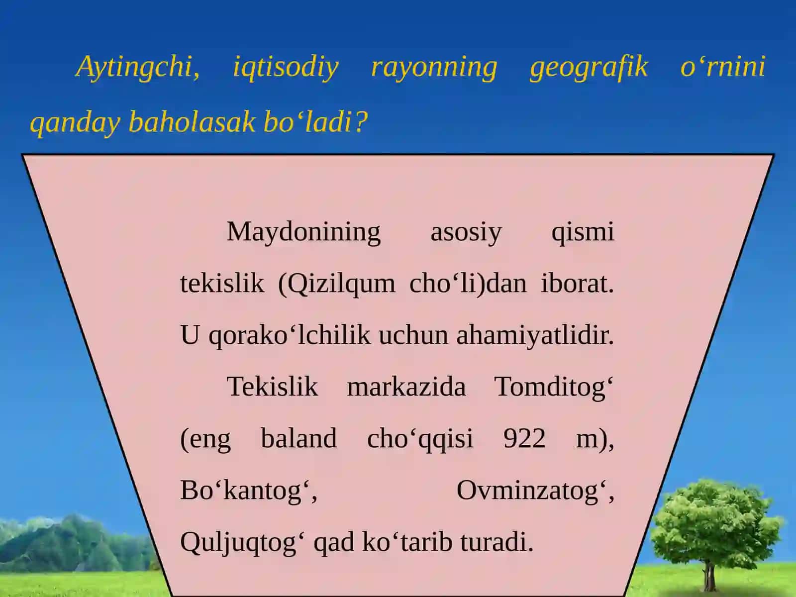 ZARAFSHON  IQTISODIY  RAYONI. 8-sinf geografiya fanidan dars ishlanma 4