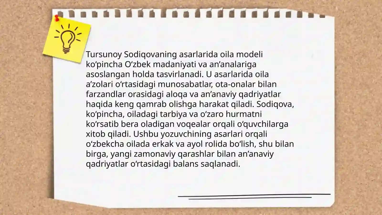 Tursunoy Sodiqovaning asarlari asosida yoshlarni oilaviy hayot haqidagi tasavvurlarni shakllantirish 4