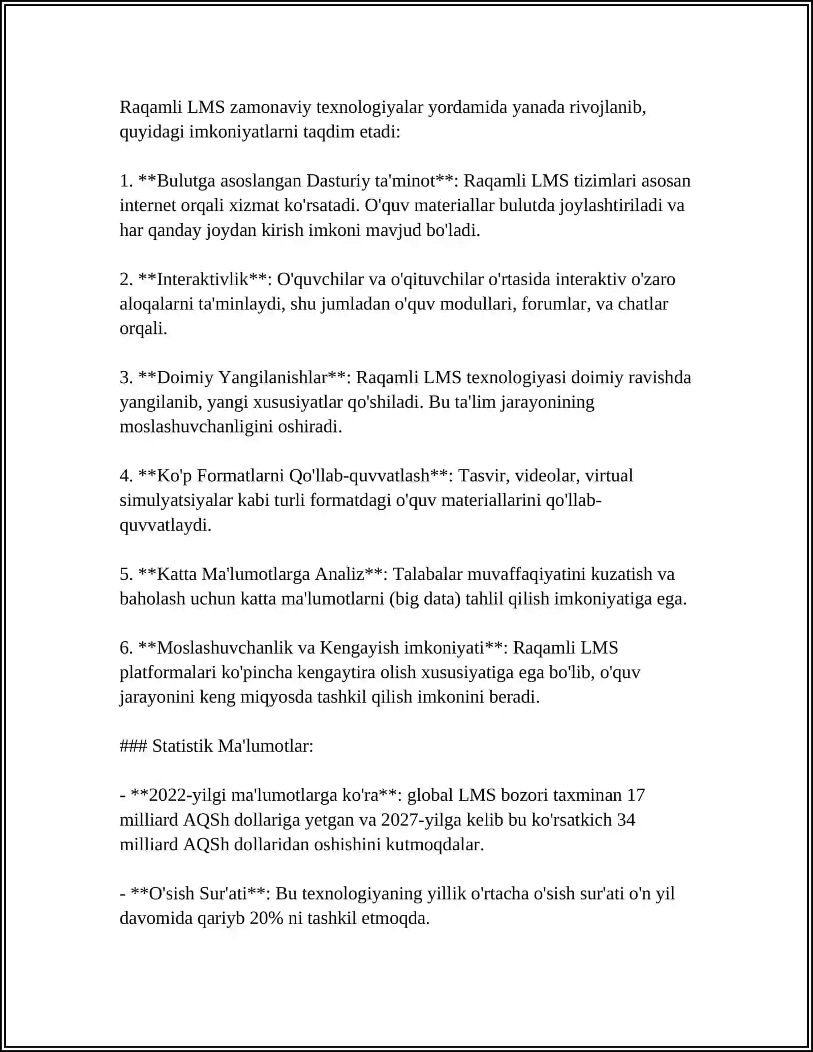 MUSTAQIL ISH Mavzu: LMS TURLARI VA ULARNING TASNIFI 4