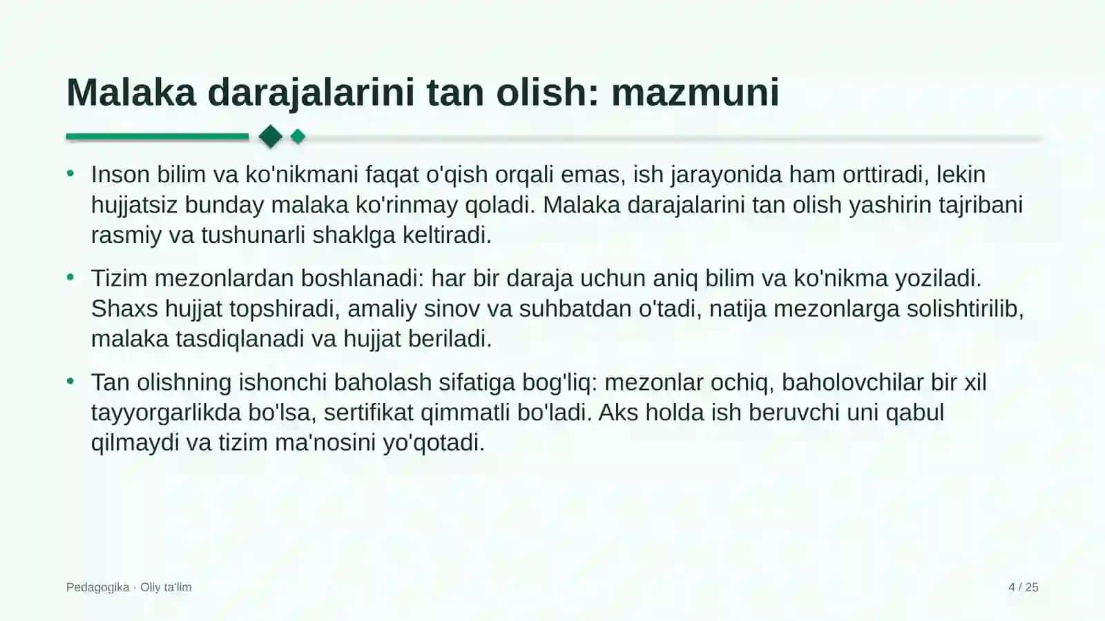 chorvachilik xo'jaliklarida malaka darajalarini tan olish 7472 4