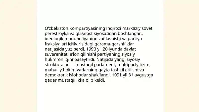 Perestroika va glasnostning Oʻzbekistondagi ijtimoiy-siyosiy taʼsiri 4