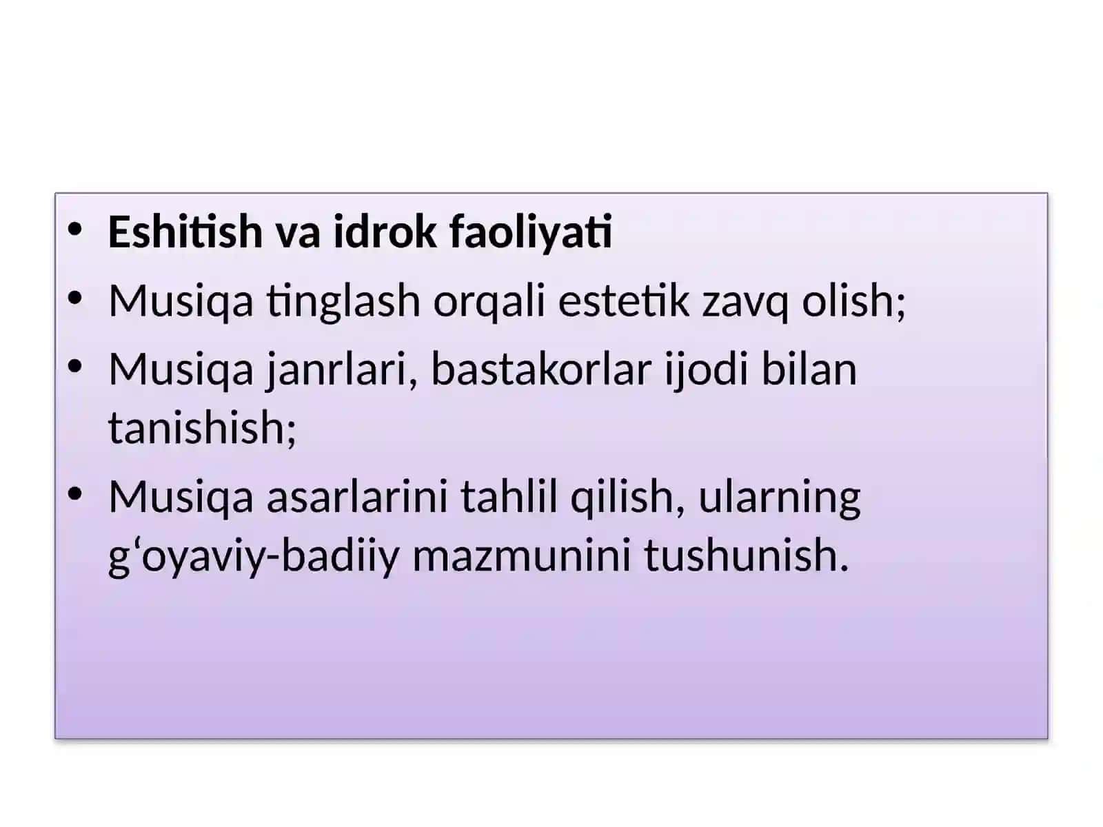 7-Mavzu.Tarbiyalanuvchilarning mustaqil musiqiy faoliyati mazmuni va unga rahbarlik qilish 4