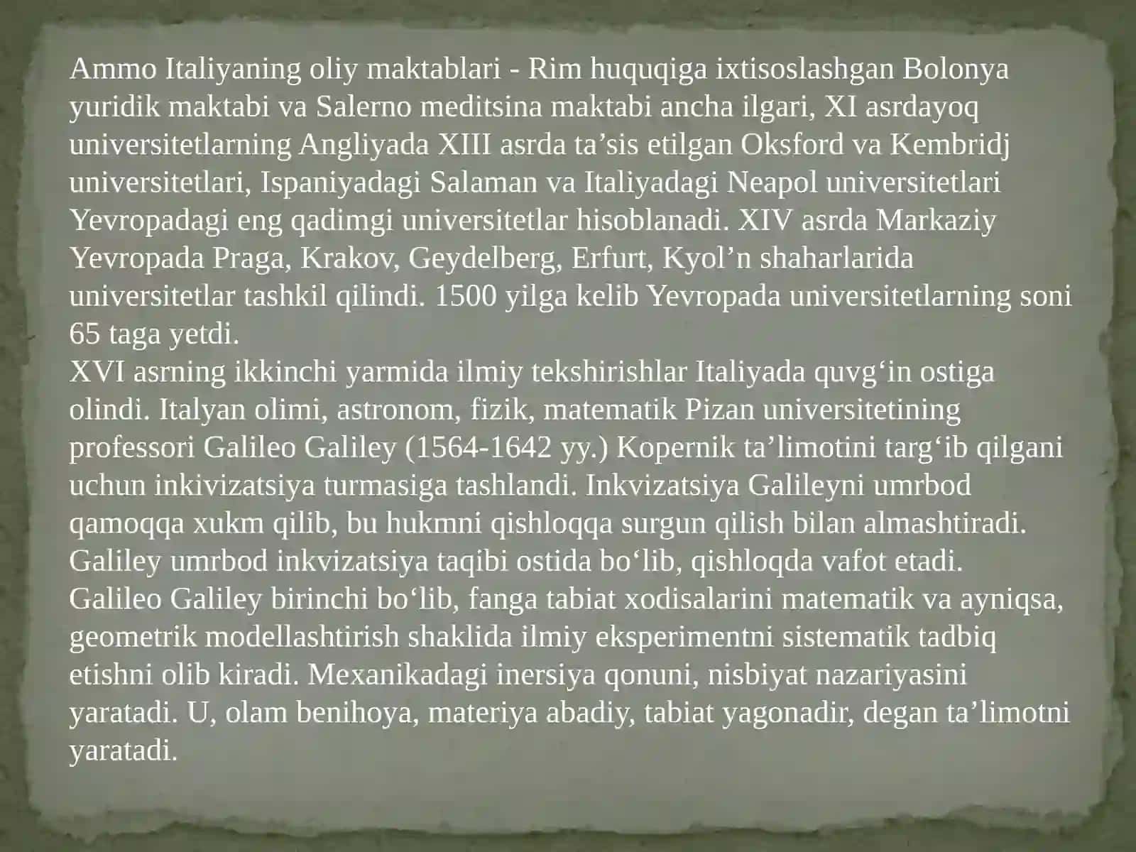 Rivojlangan o‘rta asrlar Yevropada ilm fan. 4