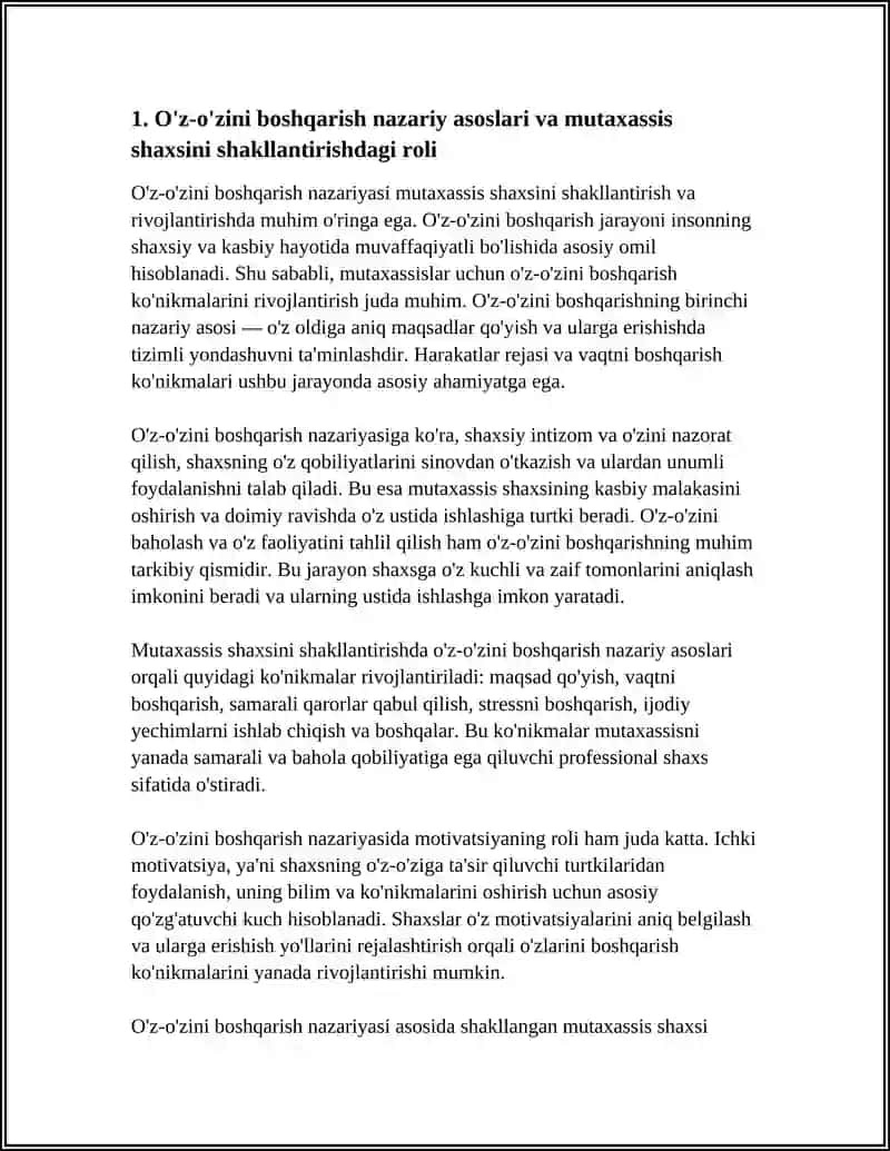 O'z-o'zini boshqarishning mutaxassis shaxsini shakllantirishdagi o'rni 4