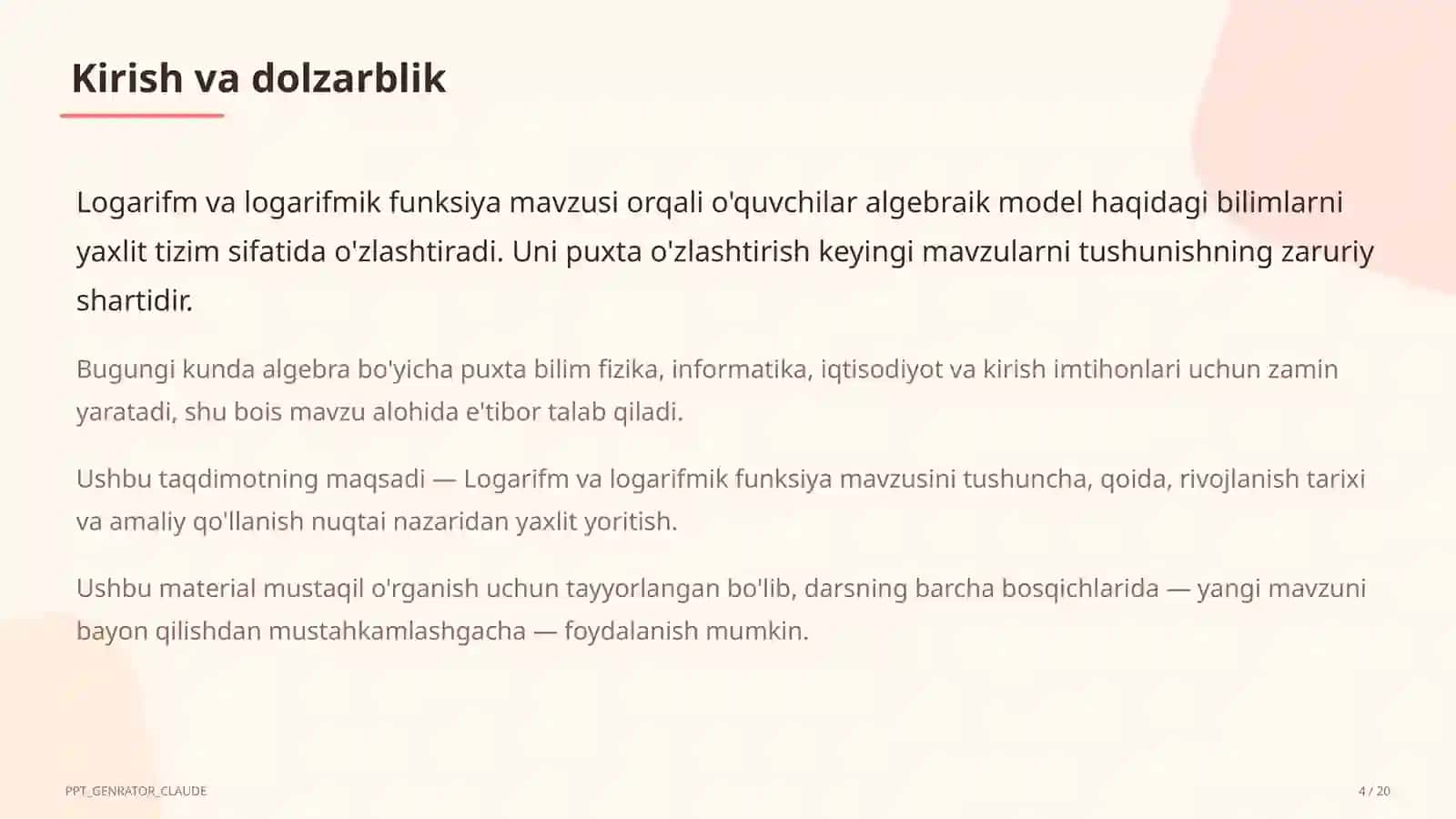 Logarifm va logarifmik funksiya (10-sinf) 4