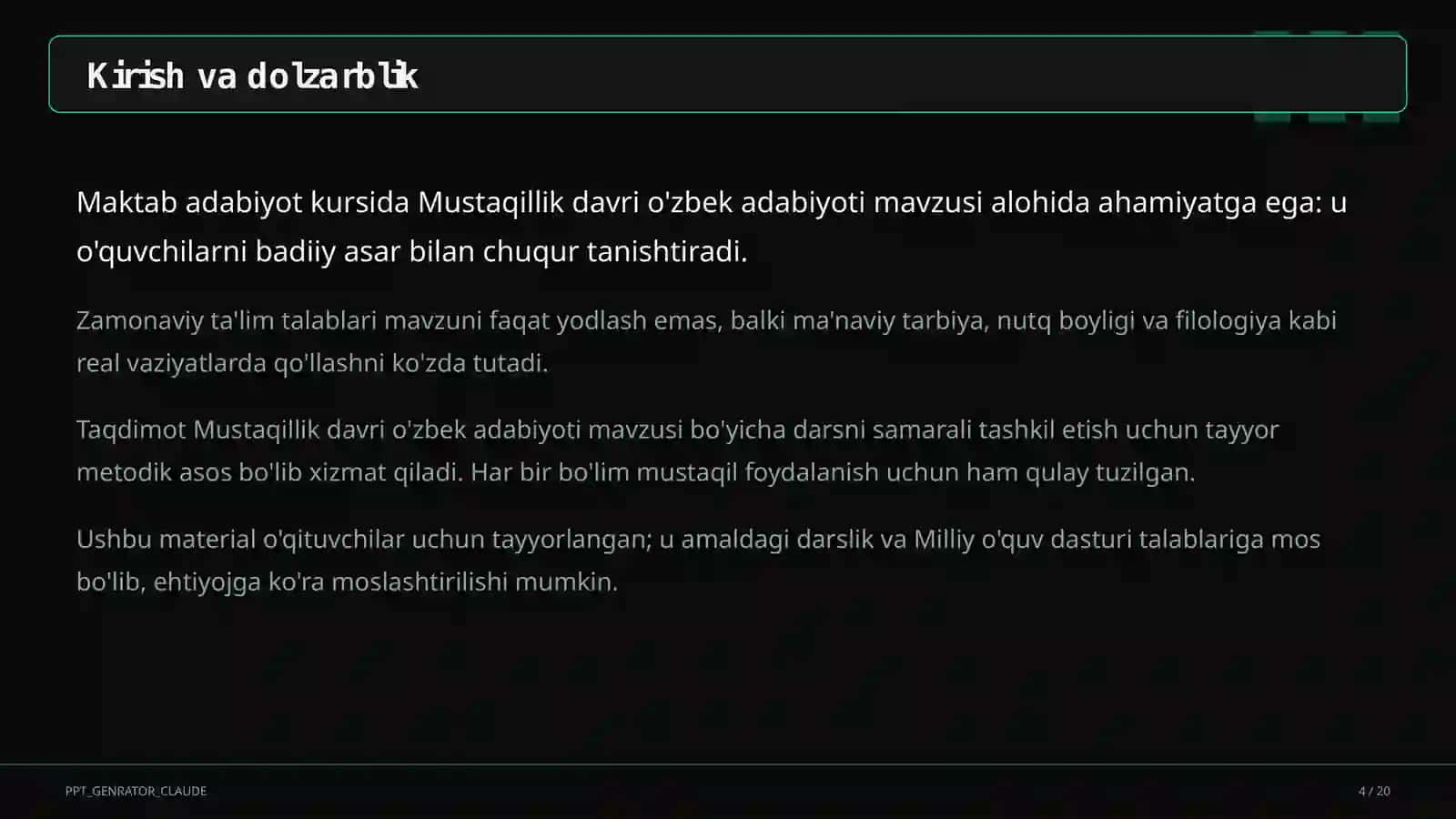 Mustaqillik davri o'zbek adabiyoti (11-sinf) 4
