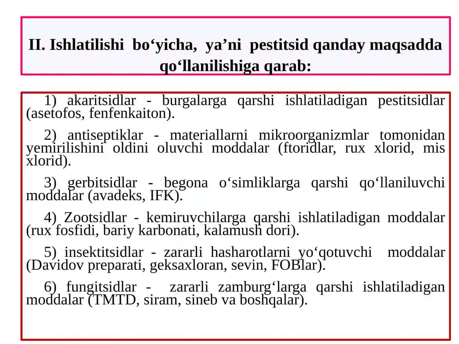 FOB, XOB, KARBAMIN KISLOTA HOSILALARI VASINTETIK PIRETROIDLAR. ULARNI OB’EKTLARDAN AJRATIB OLISH VA TAHLILUSULLARI 4