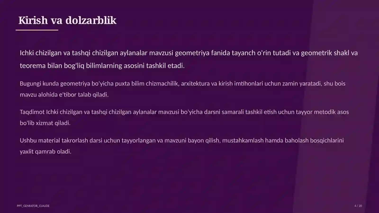 Geometriya (7–11) — takrorlash darsi uchun 4