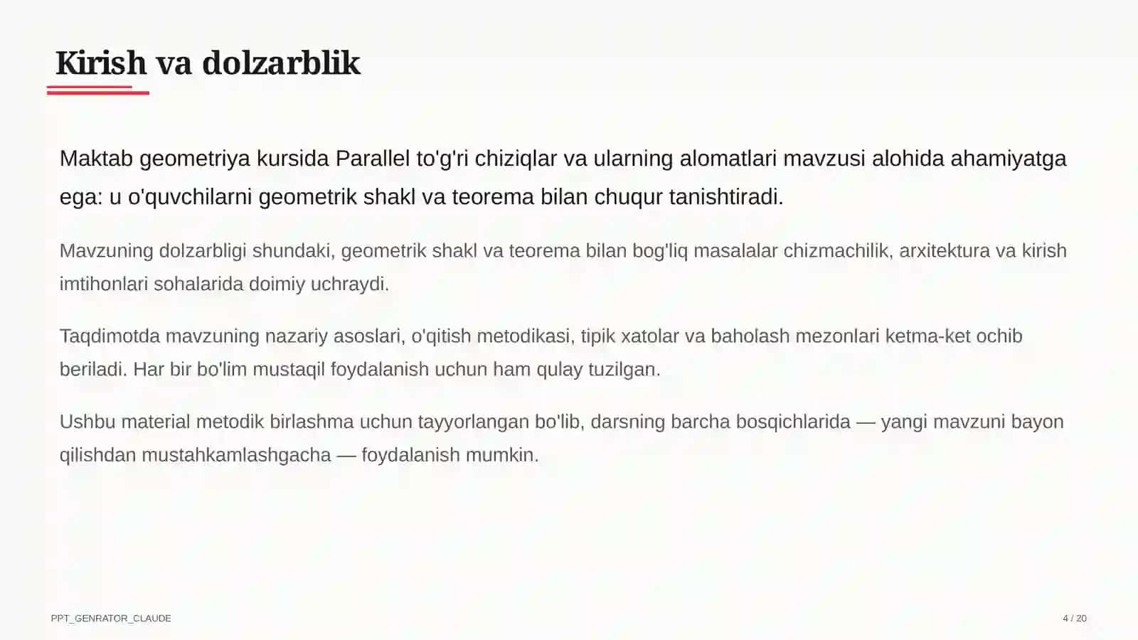 Parallel to'g'ri chiziqlar va ularning alomatlari (7-sinf) 4