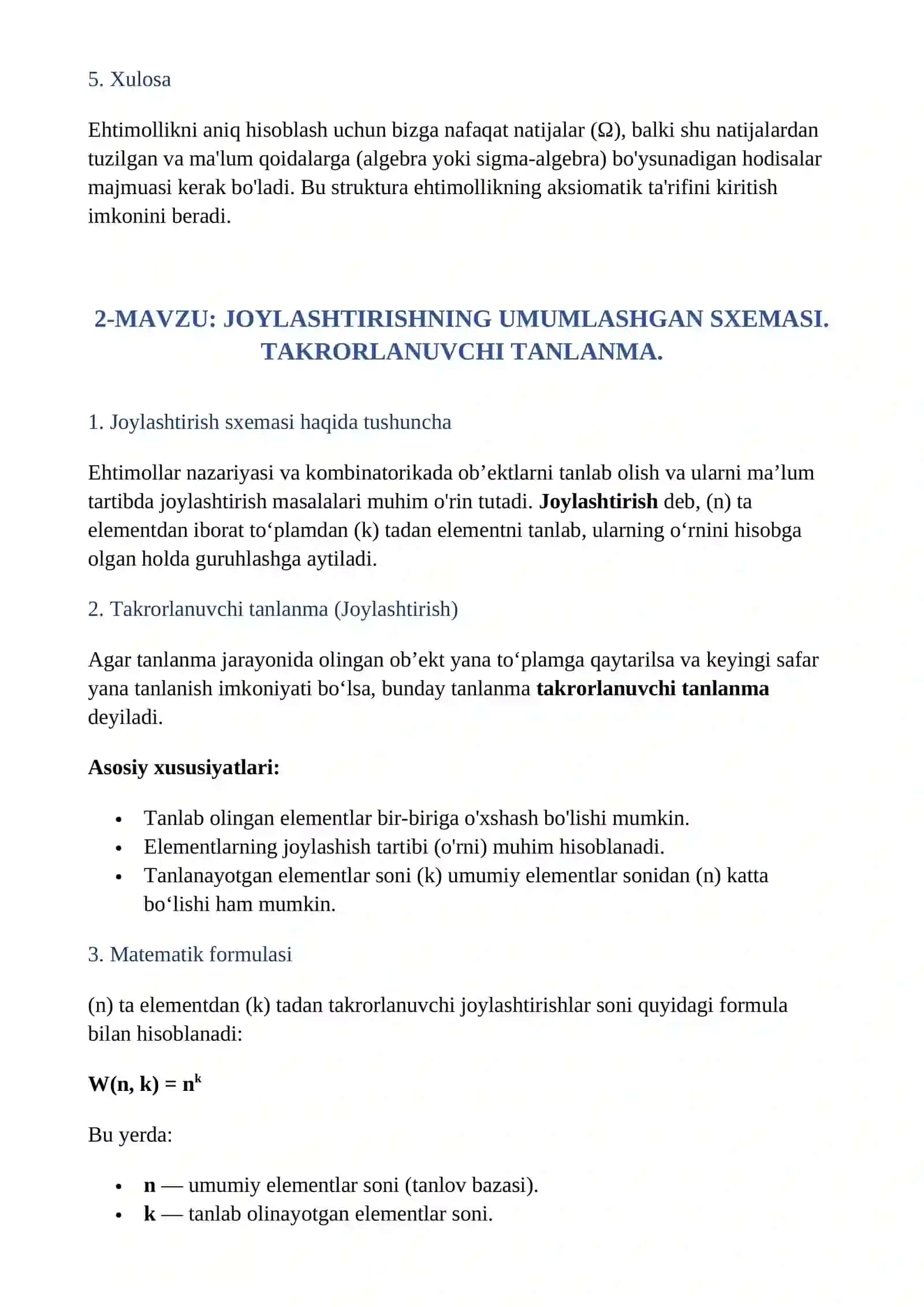 HODISALAR VA ULARNING TURLARI. HODISALAR ALGEBRASI VA SIGMA-ALGEBRASI. 4
