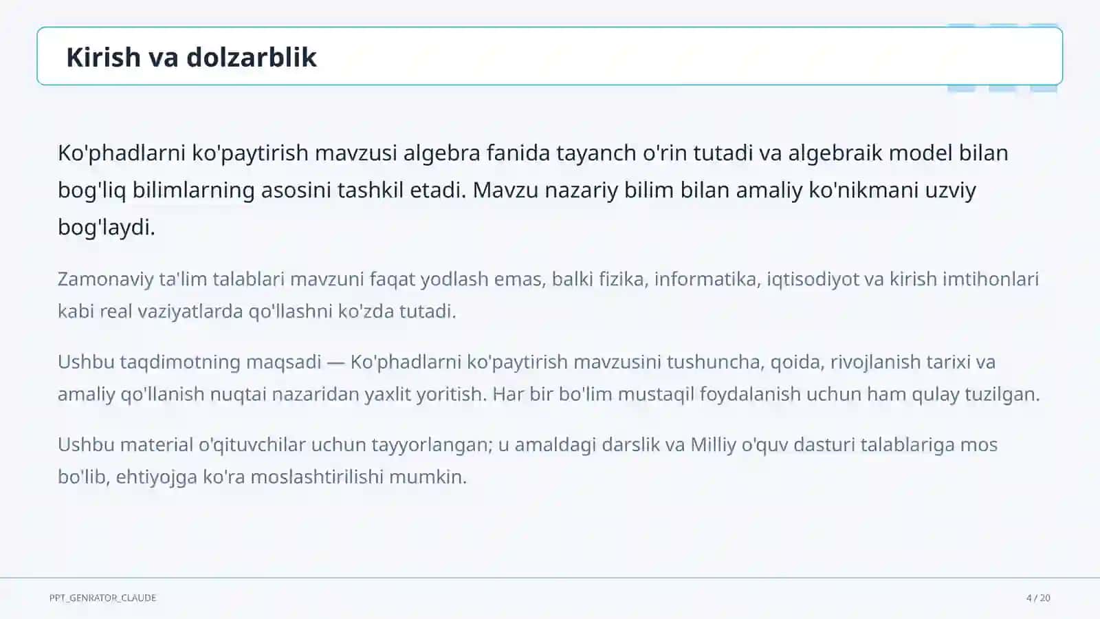 Ko'phadlarni ko'paytirish (7-sinf) 4