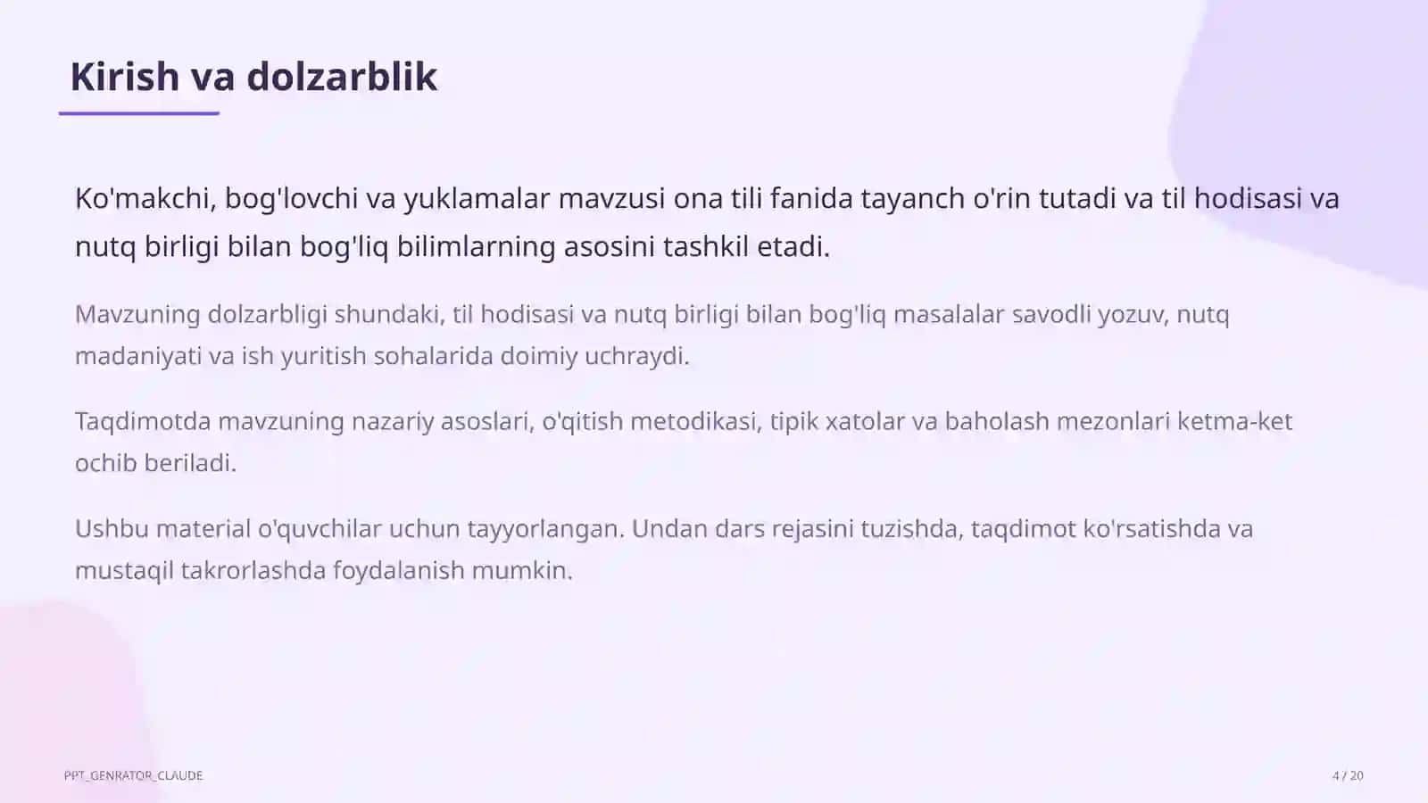 Ko'makchi, bog'lovchi va yuklamalar (7-sinf) 4