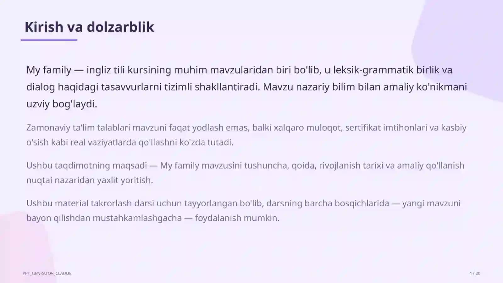 Ingliz tili (1–11) takrorlash darsi 4