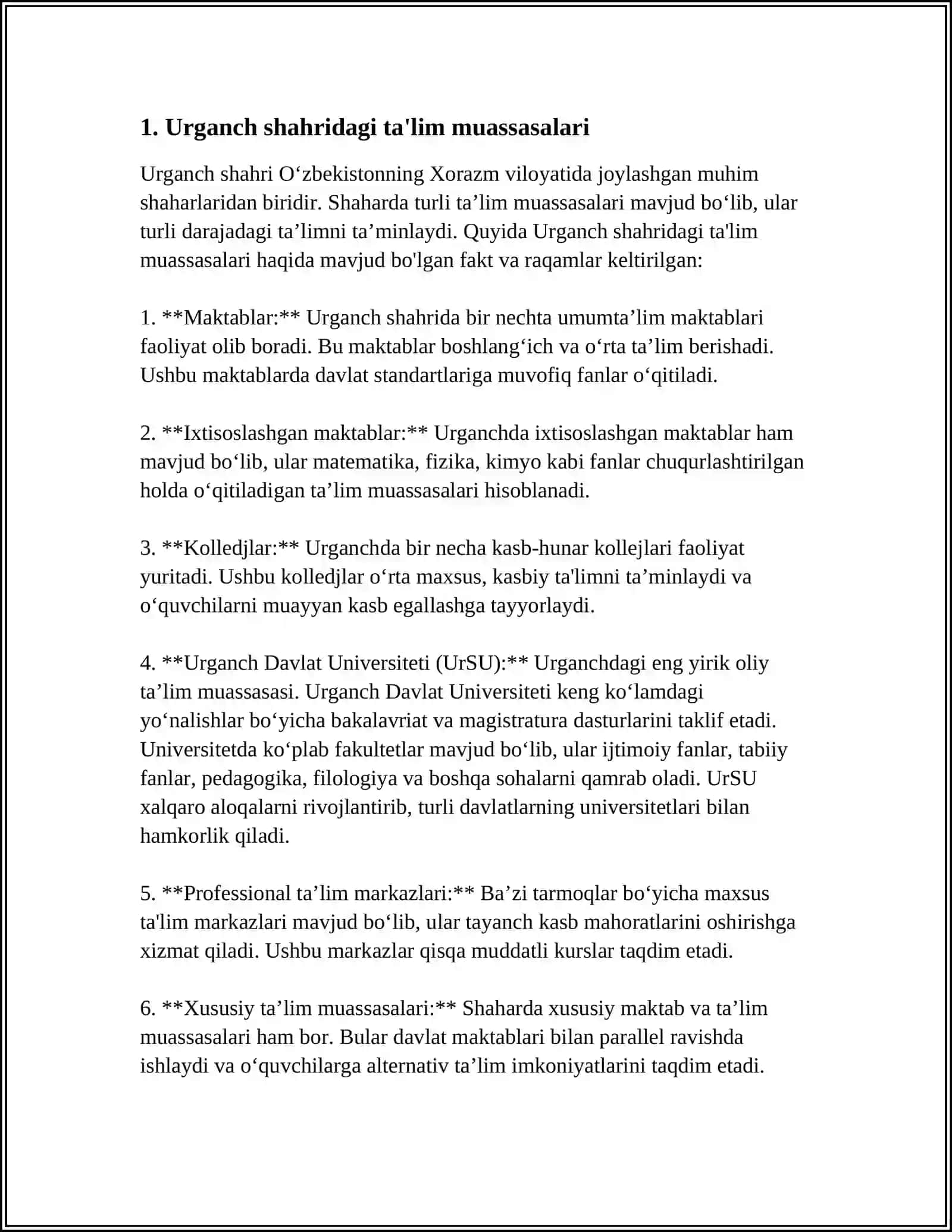 XORAZM VILOYATI URGANCH SHAHAR SINO MILLIY TIBBIYOT TEXNIKUMI OLLABERGANOVA XURSHIDA ZARIBBOY QIZI 1 QURS 106 GURUH 4