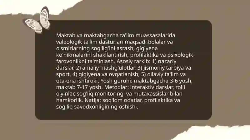Jamoat salomatligi va valeologiya: aholining soĝlomlik darajasini oshirish dasturlari 4