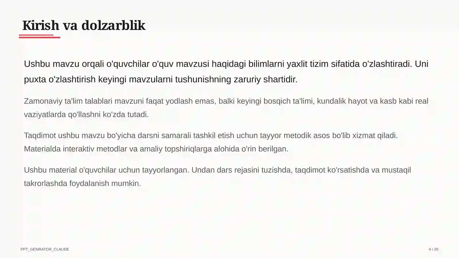 Dolzarb mavzular — maktab va o'qituvchilar ( 4