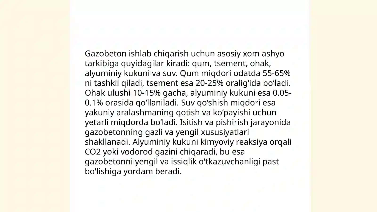 Gazobeton buyumlarini ishlab chiqarish texnalogiyasi 4