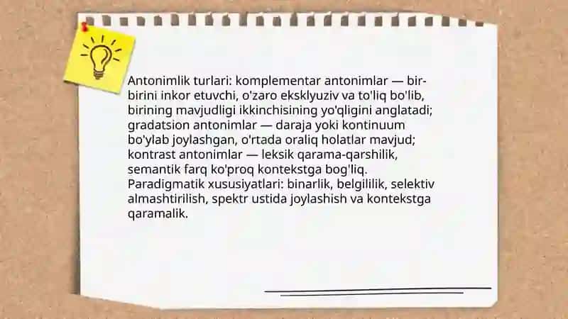 Oʻzbek tilida leksik semantik paradikmatik munnosabatlar Aslonova Mohinabonu Anvar qizi 4