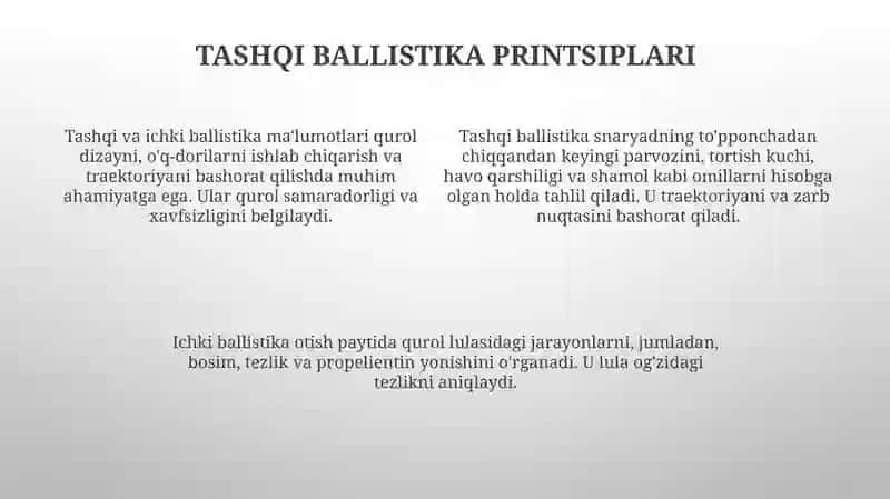 Ichki va tashqi ballistika bo‘yicha ma'lumotlar 4