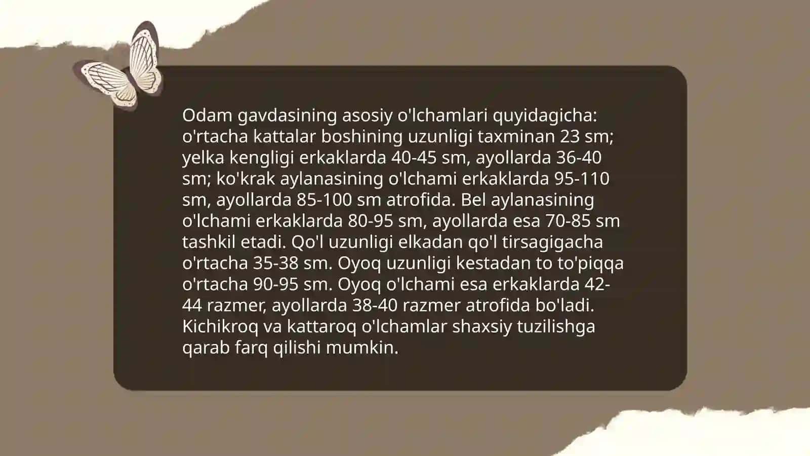 Odam gavdasining oʼlcham va shaklini belgilovchi oʼlcham belgilarining umumiy haraktiristikasi 4