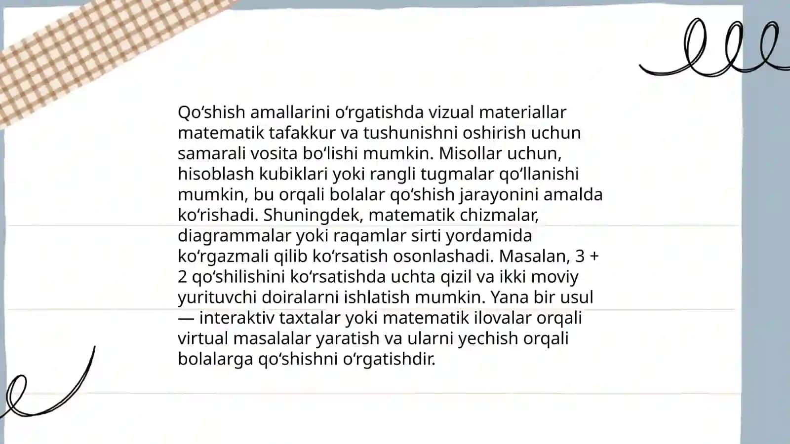 Boshlangʻich sinflarda "Arifmetik amallar mavzusi boʻyicha darslarni koʻrgazmali qurollar bilan taʼminlash" 4