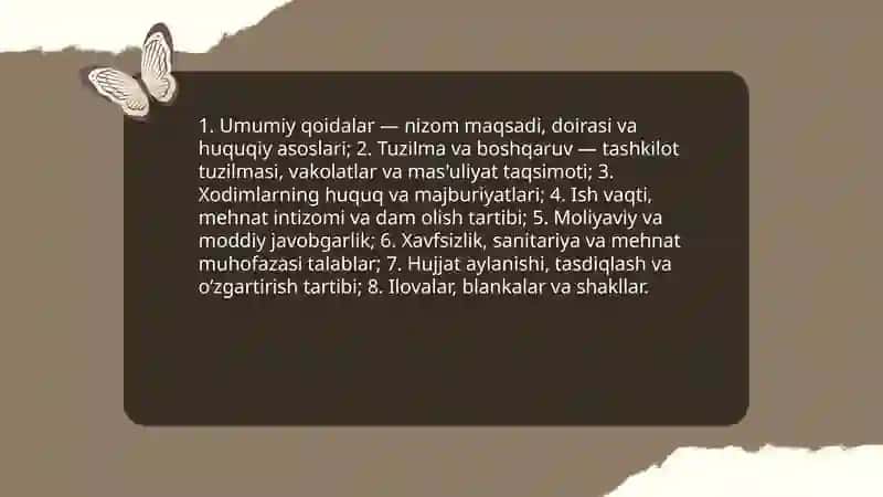Filologiya va tillarni oʻqitish Oʻzbek tili va ta'lim yoʻnalishi 1-bosqich 8-guruh talabasi Islomova Farogʻat va Xoʻjanazarova Gulsanamlarning Davlat tilida ish yuritish fanidan qilgan taqdimoti 4