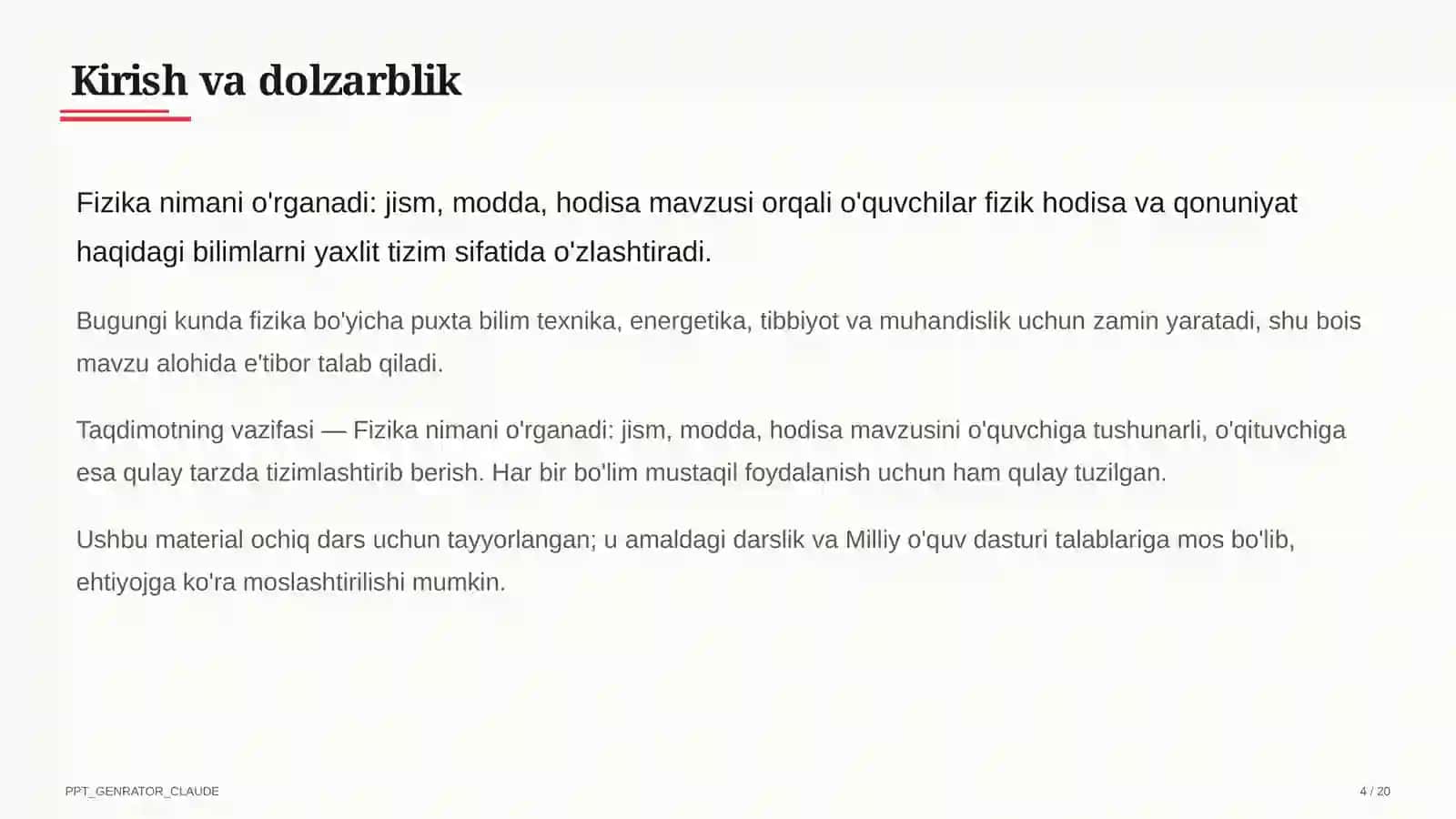 Fizika nimani o'rganadi: jism, modda, hodisa (6-sinf) 4