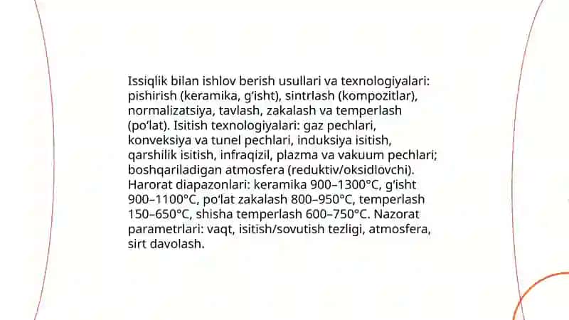 Issiqlik bilan ishlov beriladigan (qurilish materiallari) bo‘yicha przintatsiya tayyorlash 4