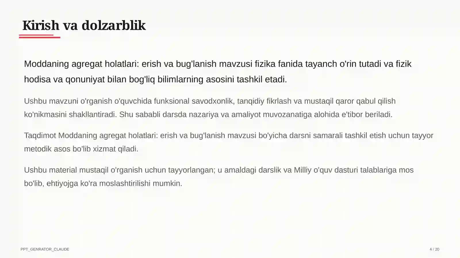 Moddaning agregat holatlari: erish va bug'lanish (8-sinf) 4