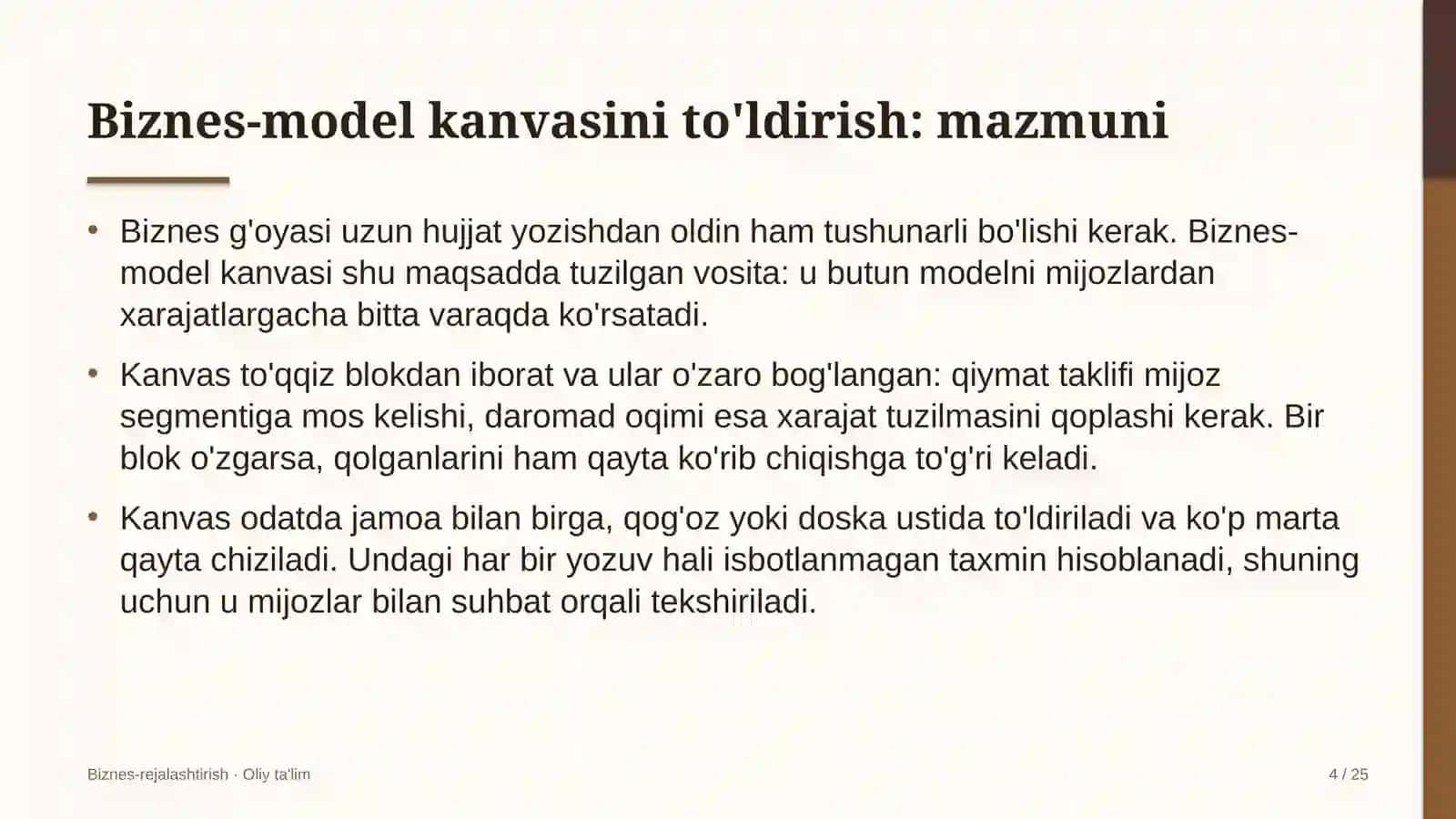 Avtomaktablarda biznes-model kanvasini to'ldirish 4