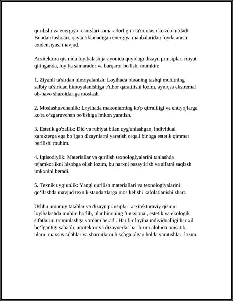 ARXITEKTURAVIY QISMINI LOYIXALASH QOIDALARI BILAN TANISHTIRISH 4