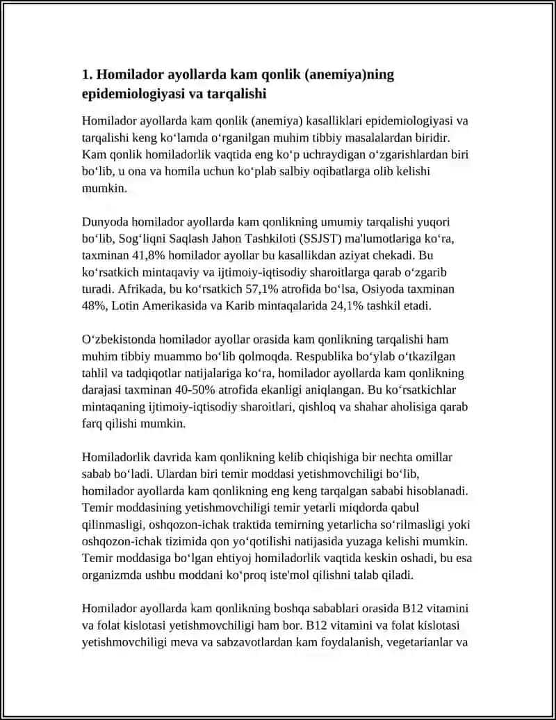 HOMILADOR AYOLLARDA KAM QONLIK ANIMIYA KASALLIKLARI 4