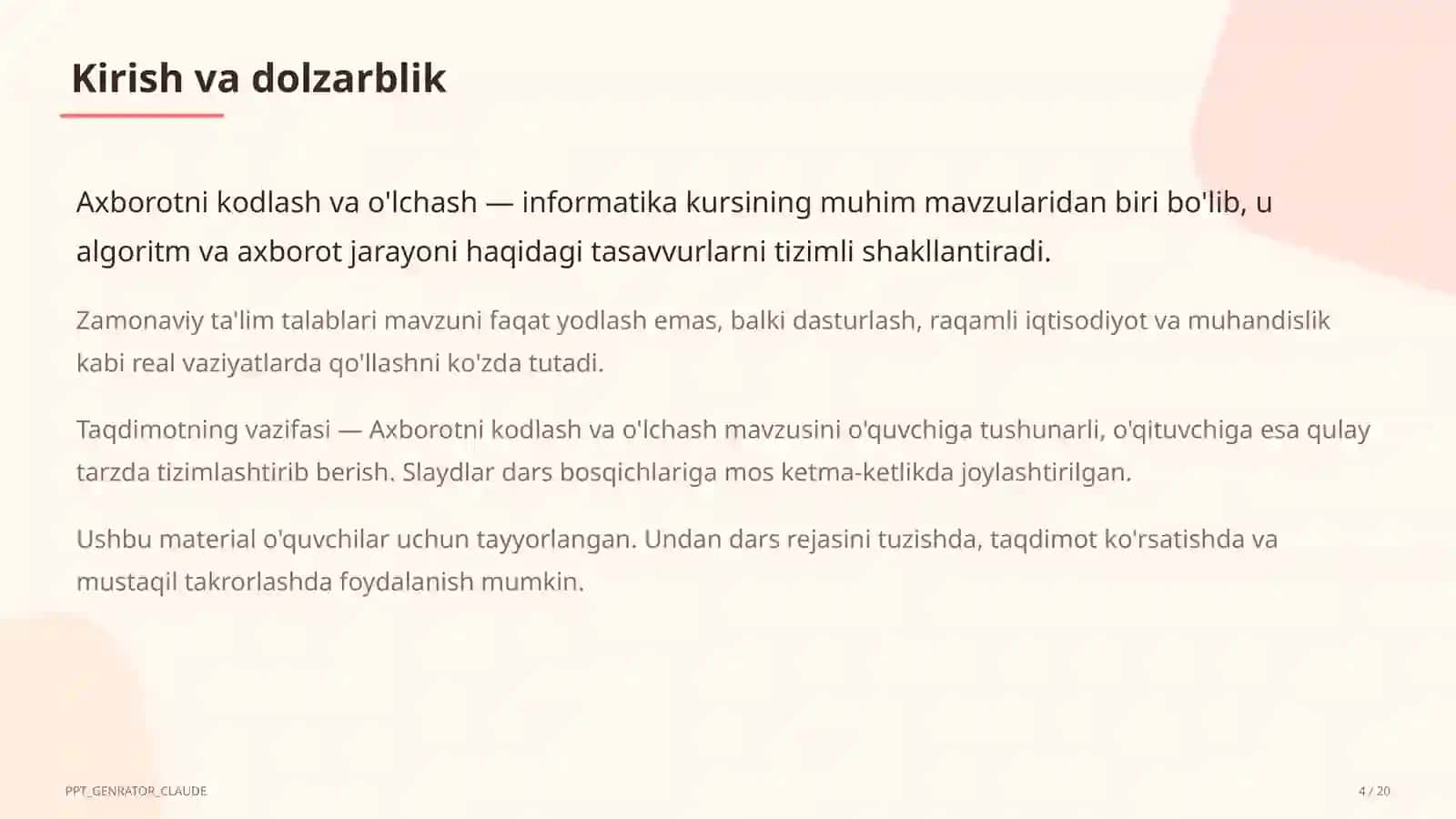 Axborotni kodlash va o'lchash (7-sinf) 4
