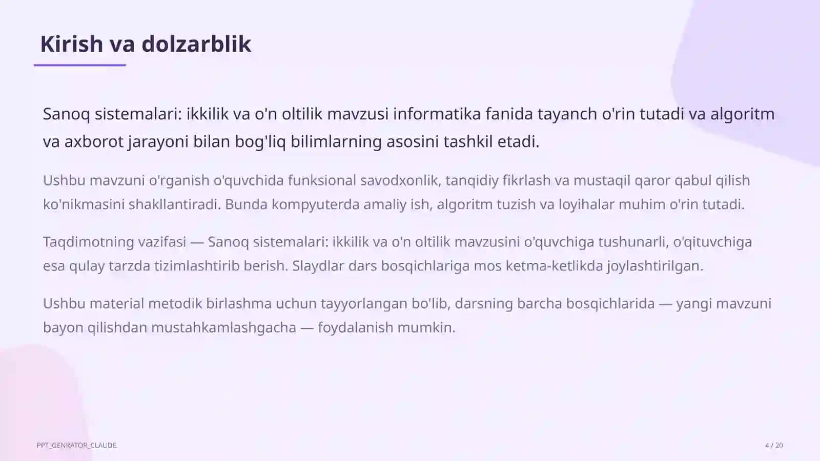 Informatika va axborot texnologiyalari (5–11) — metodik birlashma uchun 4