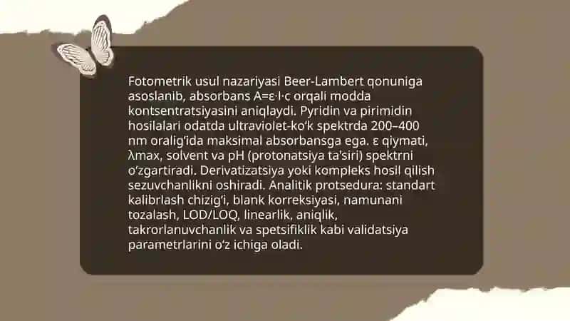 Fotometrik usulda piridin va pirimidin xosilalarini saqlovchi dori moddalarini sifat va miqdorini aniqlash 4
