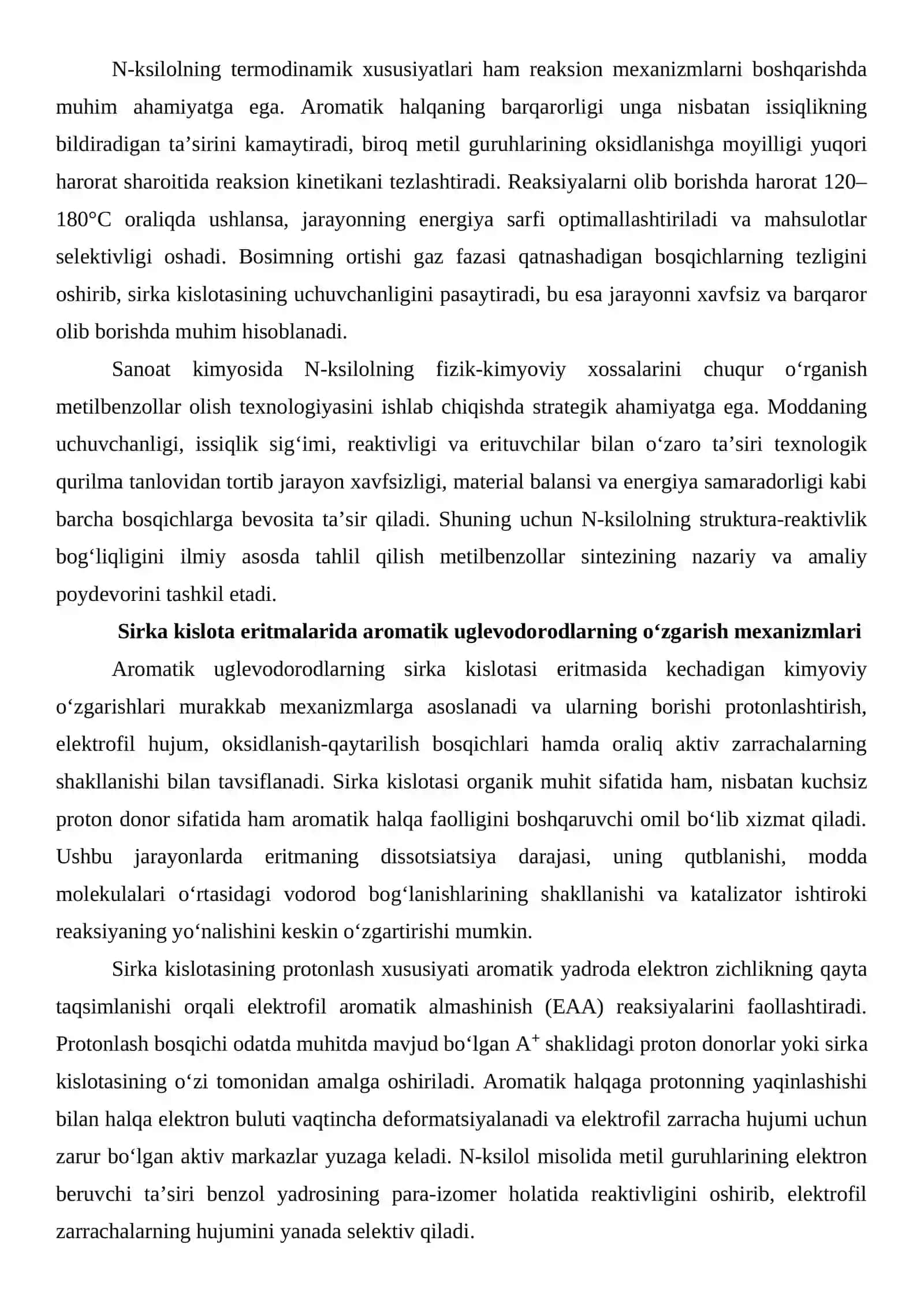 N-ksiloldan sirka kislota eritmasida metilbenzollar olish 4