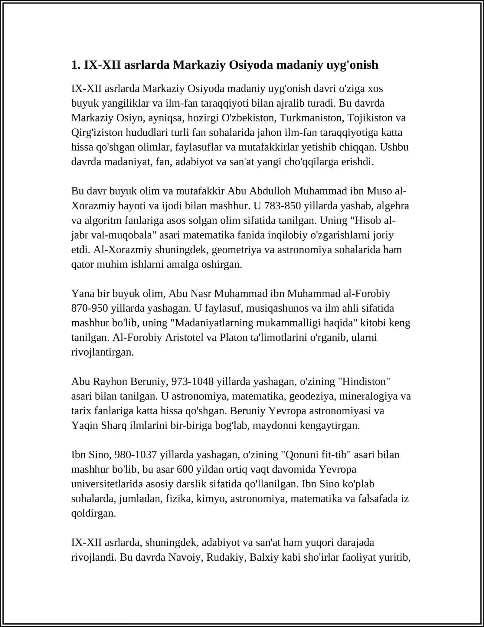 IX-XII ASRLARDA MAMLAKATIMIZ HUDUDIDA ROʻY BERGAN MADANIY UYGʻONISH (RENESSANS) BUYUK ALLOMALARNING JAHON SIVILIZATSIYASIGA QOʻSHGAN HISSASI 4