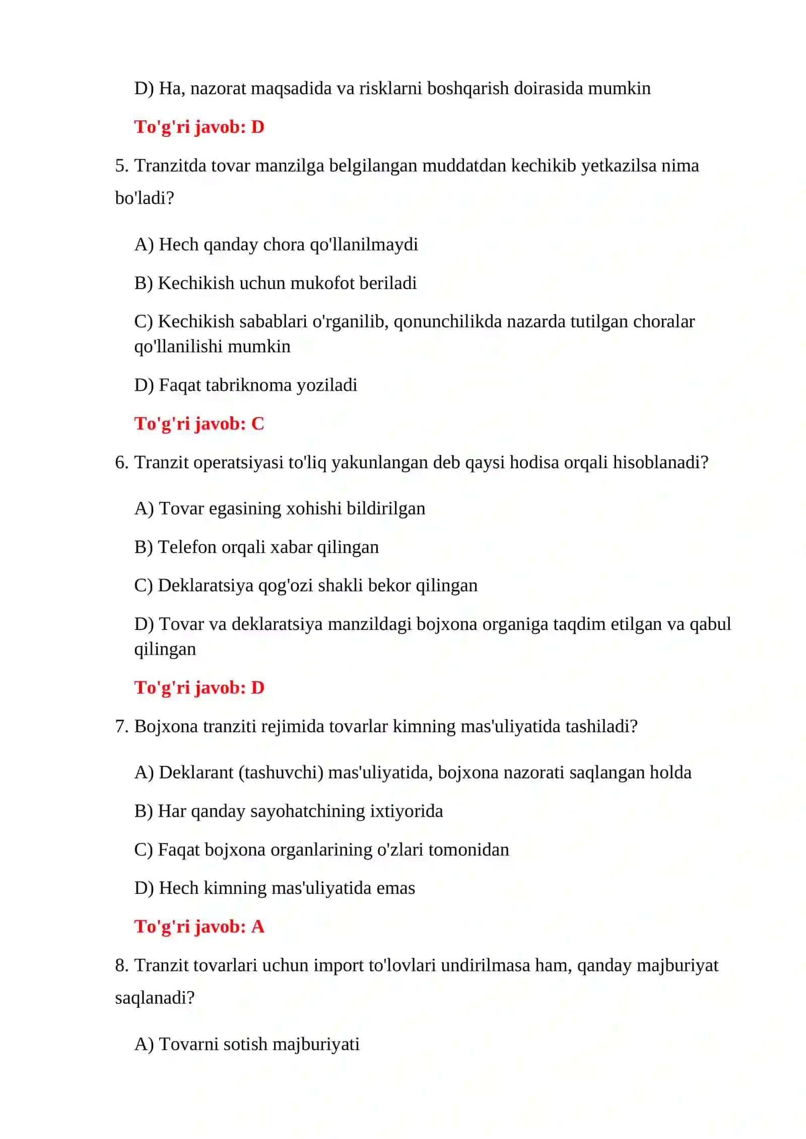 VAQTINCHA OLIB KIRISH REJIMI TESTLARI 4