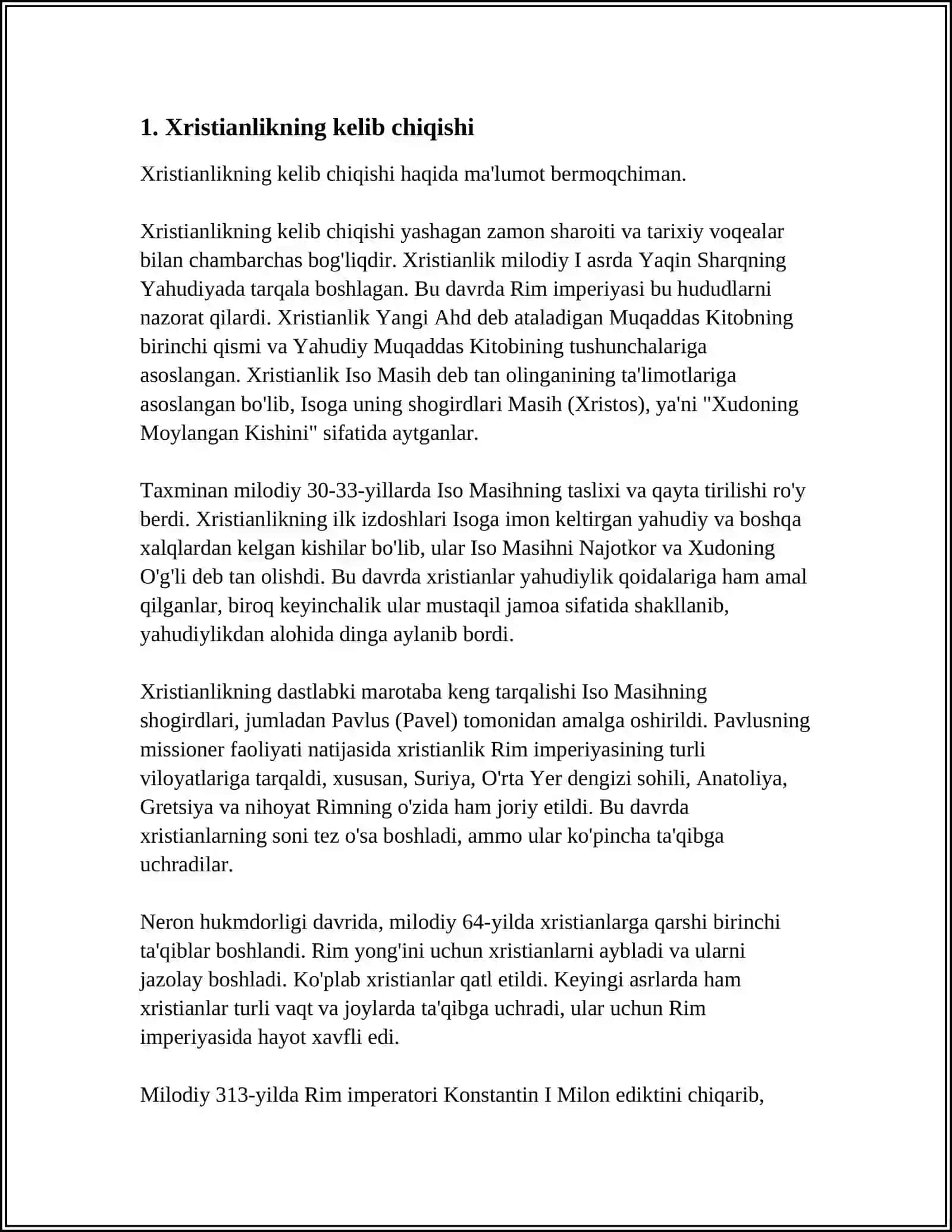 XRISTIANLIKNING VUJUDGA KELISHI, TA'LIMOTI MA'NOLARI 4