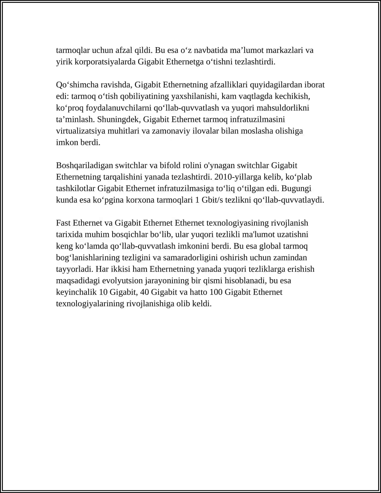 FAST ETHERNET VA GIGABIT ETHERNET 4